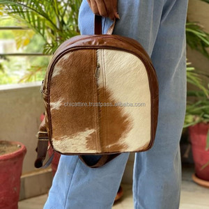Nouveaux vrais cheveux faits à la main sur cacher fourrure sacs à dos en cuir rétro véritable cuir de vachette naturel Vintage unisexe décontracté travail sacs à dos - Product Image 4