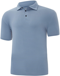 เสื้อโปโลแขนสั้นผู้ชายลายทางถักนิตติ้งลำลองสีน้ำเงินทรงปกติ - Product Image 1