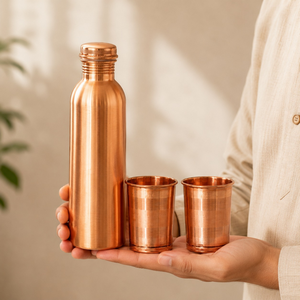 Pure Copper Drinking Water Bottle Set with 2 <b>Glasses</b> | 100% Copper Leakproof Ayurvedic Health Drinkware Durable Storage Bottle - Product Image 5