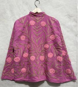 <b>Women</b> Purple Velvet Floral <b>Embroidered</b> Suzani <b>Jacket</b> Full Sleeve Stand Collar Bohemian <b>Women</b> Autumn Outerwear - Product Image 5