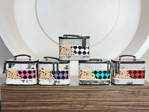 Estuche de Almacenamiento de Joyas de Cuero Genuino Hecho a Mano por Diseñadores, Nueva Llegada, Patrón a Cuadros, Organizador de Viaje, Expo de Marzo - Product Image 4