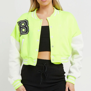 Wholesale Cropped Varsity <b>Jacket</b> Women's Full <b>Sleeve</b> Contrast Trim <b>Short</b> Length Outerwear Autumn Winter Varsity <b>Jacket</b> Ladies - Product Image 6