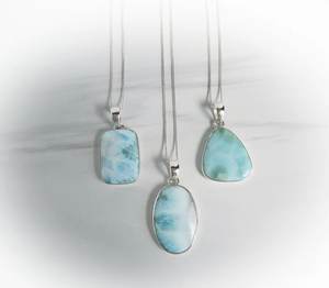 Collier en Larimar dominicain, pendentif en pierre naturelle, pierre précieuse en Larimar, argent sterling 925, bijoux faits à la main, fournisseur en gros - Product Image 3