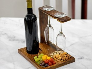 Premium Acacia Wood <b>Wine</b> Station Organizer Countertop Syrup Bottle Holder Bear Pod Cup Mug Storage Tray Vintage cafe Style - Product Image 6