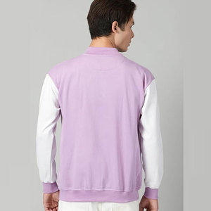 Men's <b>Purple</b> White Sleeve <b>Varsity</b> <b>Jacket</b> Casual Solid Color Button Front Regular Fit Spring Wear - Product Image 6
