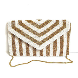 Bolso de noche hecho a mano con cuentas de oro blanco Chevron al por mayor, bolso de mano duradero para boda, bolso de mano nupcial para fiestas de novias - Product Image 1