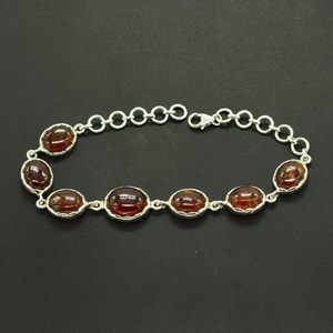 Top New Solid 925 Sterling Silver Oval <b>Red</b> Garnet Stone <b>Bracelet</b> Bezel Set Chain Link Women's Classic Everyday Wear Fine Jewelry - Product Image 3
