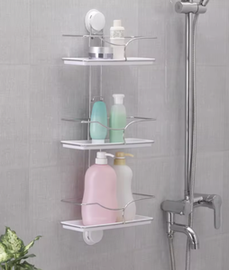 OEM/ODM Vietnam 3-Layer Suction Cup Shower Caddy Wall Mounted Bathroom <b>Storage</b> <b>Basket</b> Bath Shelf Organizer - Product Image 3