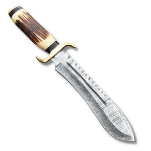 Couteau Bowie artisanal en acier Damas de A&M Enterprises, lame fixe, manche en bois de cerf, fournisseur d'articles de plein air, couteau de chasse utilitaire - Product Image 1