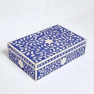 Boîte à bijoux en bois artisanale à un seul niveau, qualité export, incrustation de os naturel, techniques de sculpture - Product Image 1