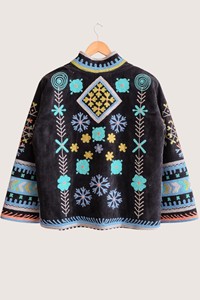 Abrigo Bohemio Bordado con Flores para Mujer, Talla Grande, Cuello Mandarín, Manga Farol, Ropa Exterior Informal, Chaqueta de Terciopelo para Otoño - Product Image 2