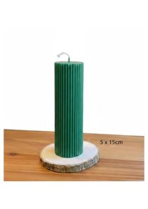 Ribbed Pillar Candle Green 5x15cm Dripless Eco-Friendly Non-Toxic Custom Scented <b>Paraffin</b> & Soy Wax Home Decoration - Product Image 3