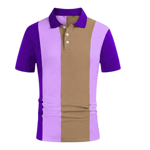 Polo pour homme à blocs de couleur, manches courtes, tricoté, décontracté, coupe classique, noir, blanc, marron - Product Image 6
