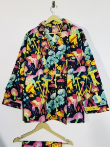 Conjunto de Pijama de Algodón de 3 Piezas para Mujer, Estampado de Hongos, Manga Larga, Abotonado, Ropa de Dormir Informal de Verano, Largo Completo - Product Image 3