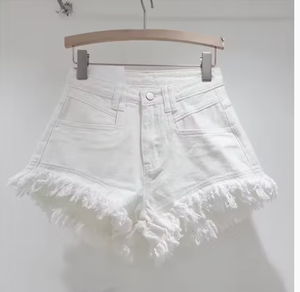 Shorts de Mezclilla Desgastados de Cintura Alta para Mujer, Color Caramelo, Verano, Casual, Transpirable, Algodón, Rotos, Desgastados - Product Image 2