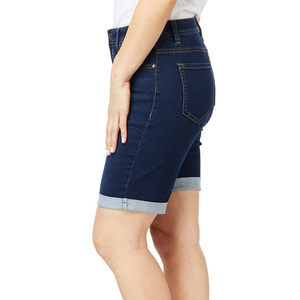 High Waisted Denim Shorts Women's Straight Leg Distressed Cotton Casual <b>Summer</b> Style Rolled Cuff Blue Jean Shorts - Product Image 2