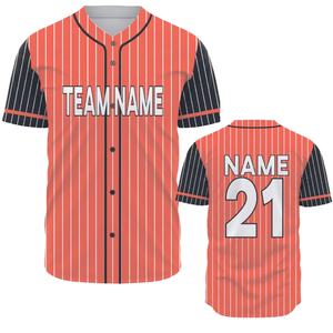 Camiseta de Béisbol Personalizada para Hombre, con Rayas Naranjas, con Botones, Transpirable, Uniforme de Softbol, Camiseta Deportiva para Equipos - Product Image 1