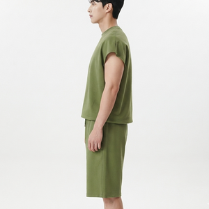 Men's <b>Olive</b> <b>Green</b> Cotton Tracksuit Set Hooded Full Sleeve Regular Fit <b>T</b>-<b>Shirt</b> Shorts Streetwear Solid Casual Summer Wear Logo - Product Image 2