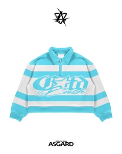 Sky Blue White State Quarter Zip <b>Pullover</b> | Oversized Collared Sweatshirt | Streetwear <b>Jacket</b> OEM Private Label Manufacturer - Product Image 2