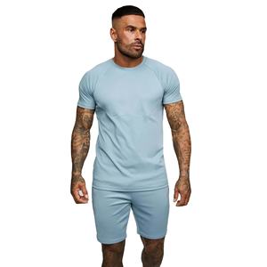 Conjunto de Camiseta y Pantalones Cortos de Poliéster 100%, Corte Ajustado, Cuello Redondo, Color Azul Bebé, Transpirable, de Algodón - Product Image 1