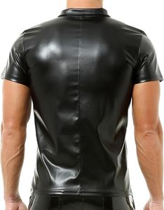 High Quality Men's Black PU Leather Short Sleeve Zip Shirt Jacket Slim Fit Casual Streetwear Fashion Top Ready to Ship Wholesale - Product Image 2