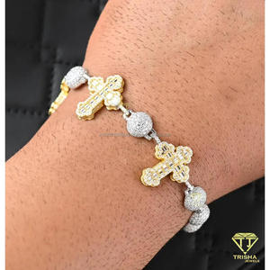 Dual Tone Rhodium & Gold Plated Cross Bracelet with Sparkling Moissanite Stones Christian Religious Jewelry Gift for <b>Men</b> Women - Product Image 5