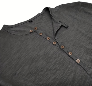 Men's Short Sleeve Henley T-Shirt Solid Color Jersey Knitted Cotton Regular Fit Casual V-neck Regular Length Enzyme Wash - Product Image 5