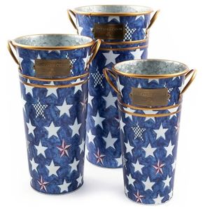 American Style Metal Buckets <b>Vase</b> <b>Set</b> of <b>3</b> Galvanized in Star Pattern Collection for Indoor and Outdoor - Product Image 1