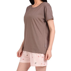Custom Logo Vintage Women's Casual Summer 2-Piece T-Shirt and Shorts <b>Set</b> Above Knee Length Short Sleeves 100% Cotton - Product Image 4