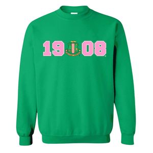 Sudadera Verde Brillante con Cuello Redondo y Estampado Gráfico 1908 en Rosa y Verde, Manga Larga, Felpa de Algodón, Informal, para Mujer - Product Image 1