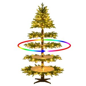 Albero di Natale Rotante da 6,5 Piedi con 4 Livelli, 220 Luci LED e 11 Modalità, 280 Punte di Rami, Espositore per Mensole - Product Image 1