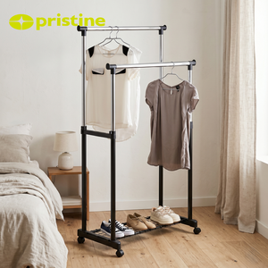 Double Tier Clothing Rack With Shoe <b>Shelf</b> Stainless Steel Minimalist Design For Bedroom Storage Organizer Standing Type - Product Image 3