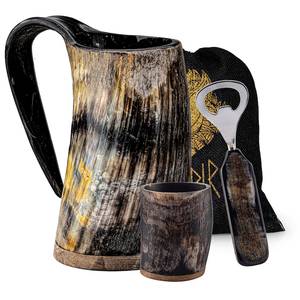 Ensemble de chopes à boire Viking - Chope à bière authentique, verre à shot et ouvre-bouteille - Product Image 1
