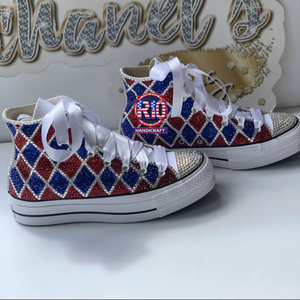 Zapatillas de Lona de Caña Alta con Perlas Rosas y Blancas de Moda para Mujer, Zapatos de Novia con Pedrería Hechos a Mano, Calzado Deportivo para Fiesta - Product Image 1
