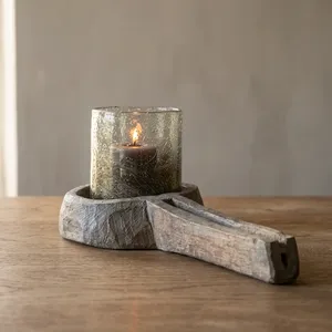 Vintage Natural Wooden <b>Candle</b> Stand Handmade Rustic Decorative <b>Candle</b> Holder Home Decor Centerpiece for Wedding Living Room - Product Image 3