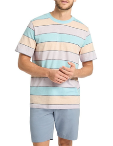 Camiseta de Hombre a Rayas de Múltiples Colores, Corte Holgado, Formal, Manga Corta, 100% Algodón, Antipilling, Diseño Moderno, Nueva Llegada - Product Image 4