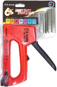 Pistolet à agrafes robuste 6-en-1 en plastique rouge avec poignée en TPR noir, actionné manuellement - Product Image 3