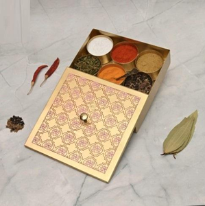 Brass kitchen spice <b>box</b> with Square shaped lid stylish and durable <b>masala</b> boxes from indian manufacturer - Product Image 4