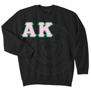 Sorority Alpha <b>Pink</b> Crew Neck Green Greek Letter Embroidery Embossed100%Cotton Fleece Ribbed Cuff <b>Collage</b> Women's Sweatshirt - Product Image 3