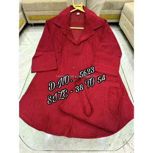 Hermoso algodón pesado flameado/algodón flexible (Hibisco) Cordset de tela de la mejor calidad (camisa de longitud corta-29 ") con botones de madera y L - Product Image 2