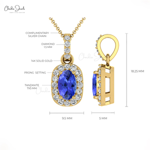 Top Products 7x5mm Oval Cut Tanzanite Gemstone Halo <b>Pendant</b> 14k <b>Solid</b> <b>Gold</b> Diamond Classic <b>Pendant</b> from Verified Supplier - Product Image 4
