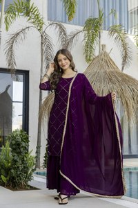Salwar Kameez de seda de 3 piezas con corte recto y bordes con diseño de múltiples códigos y secuencias, especial para todas las estaciones, con envío gratuito a todo el mundo. - Product Image 3