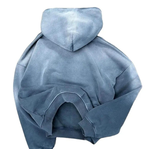 Quality Vintage Oversized Distressed Sweatshirt Acid Washed Hoodie with Drawstring Zip Denim <b>Jacket</b> Sun Faded Design for Autumn - Product Image 2