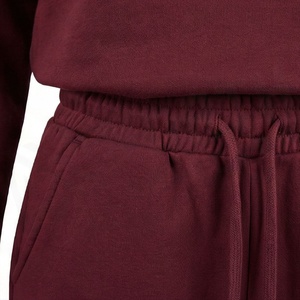 Women's 2 Piece Fleece Sweatshirt and Shorts Set Crew Neck Full Sleeve Printed Casual Above Knee Loose Fit <b>Maroon</b> Color - Product Image 5