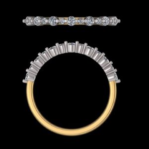 Elegante Anillo de Boda de Dos Tonos en Oro Amarillo con Diamantes Marquise y Redondos, Apilable, Media Eternidad, para Aniversario Nupcial - Product Image 2