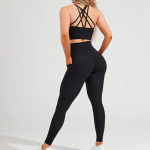 Women Solid Recycle Nylon Spandex Gym Fitness Cross <b>Back</b> Thin Straps Sports Bra - Product Image 6