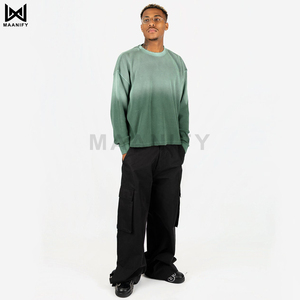 T-shirt à manches longues de qualité supérieure en vert forêt, poids lourd, pour homme, style streetwear, uni, sans motif, impression de logo personnalisé MAANIFY - Product Image 4