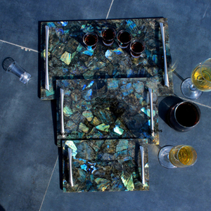 Plateau rectangulaire en pierre de cristal naturelle polie, ardoise noire, multifonctionnel, pour servir le thé et le café, avec poignée – Offre Spéciale - Product Image 6