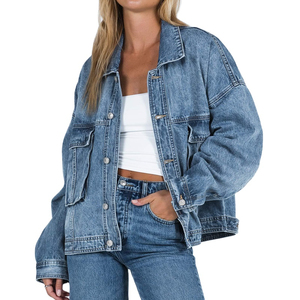 Women's Winter Bomber <b>Jacket</b> Eco-Friendly High Street Style Short Relaxed Fit 100% Cotton <b>Denim</b> - Product Image 1