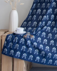Rideau en coton imprimé à la main tendance de style indien bleu pour fenêtre et porte pour la décoration de la maison - Product Image 4